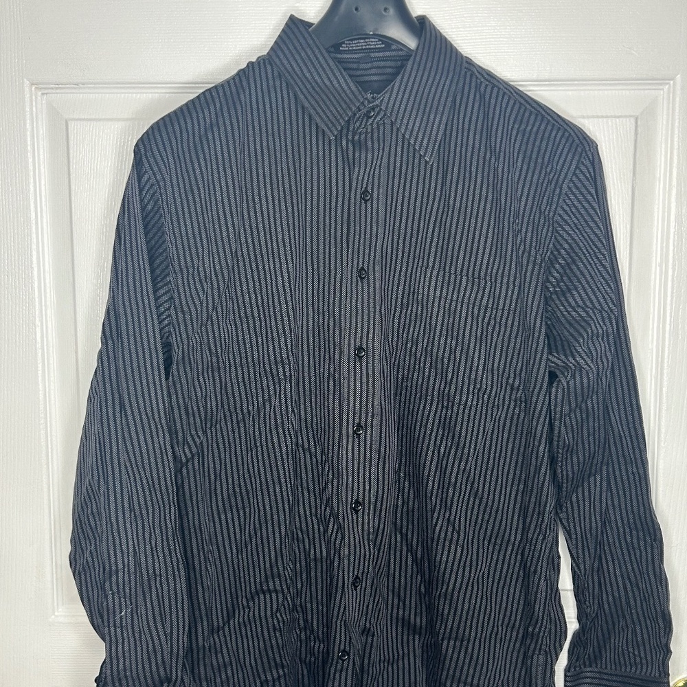 Beverly Hills Polo Club Men’s Button-Up Shirt 2X – Black & Grey Pattern – Classi